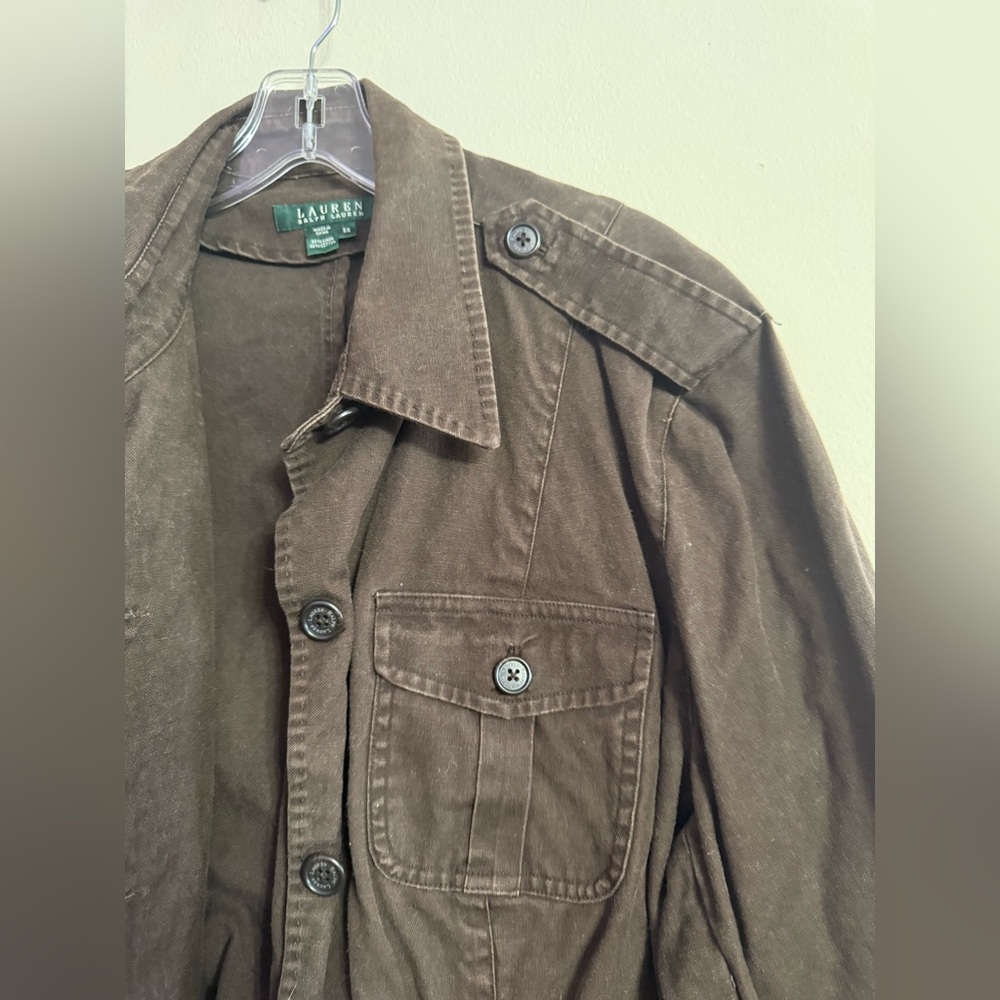 Ralph Lauren Polo Utility Jacket Army Olive Green Linen Field Military Plus 3X - Picture 2 of 4